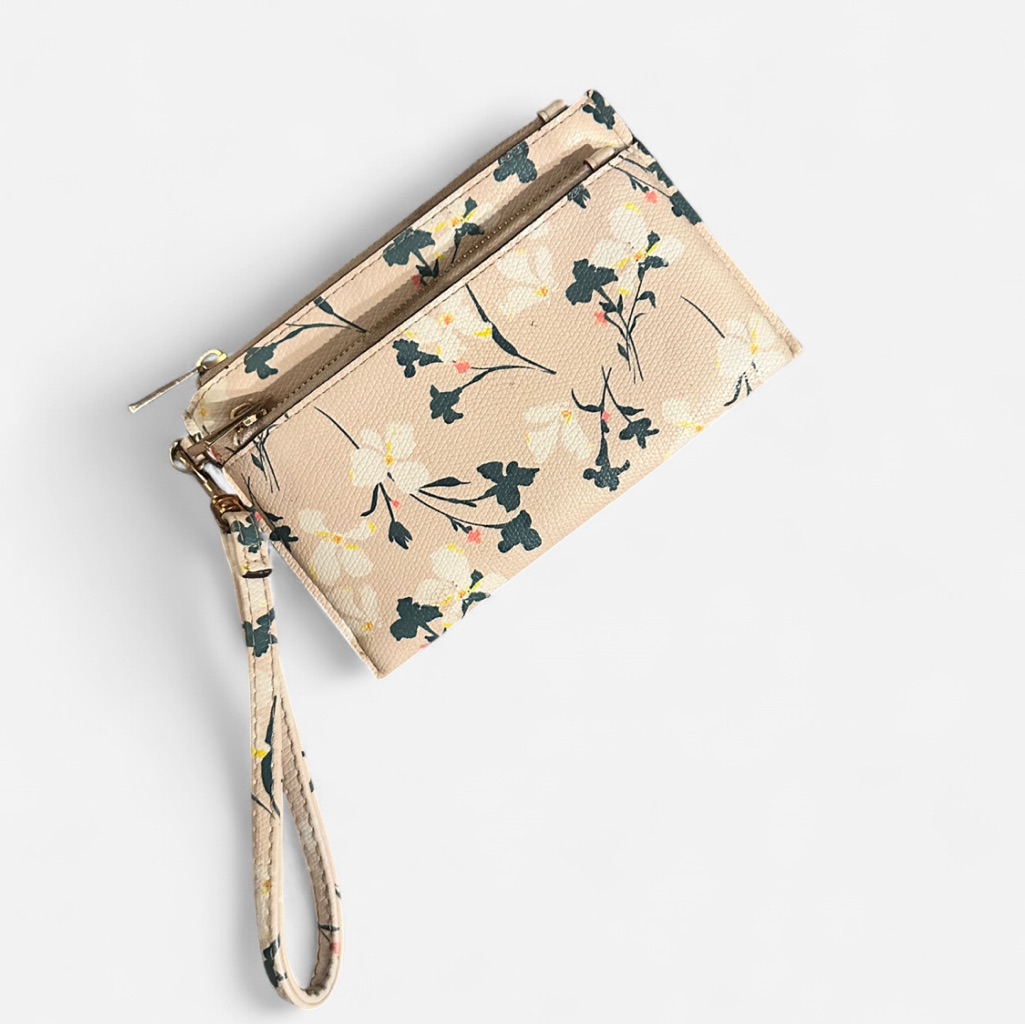 A New Day Floral Tan Wristlet Clutch